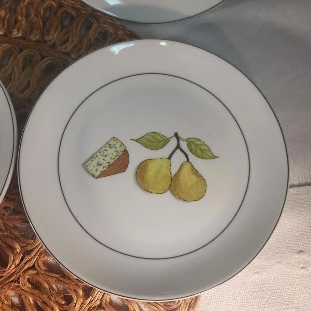 Crate & Barrel Fruit & Cheese Appetizer Plates – Set of 6 Ceramic Plates